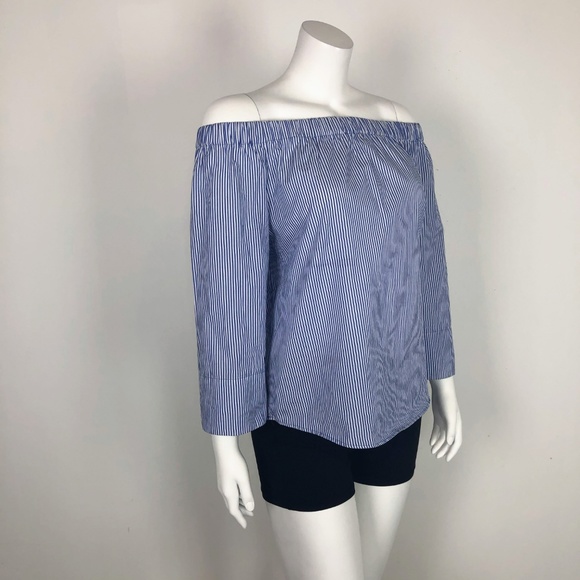 Zara Blue White Stripe Off Shoulder Top - Picture 5 of 7